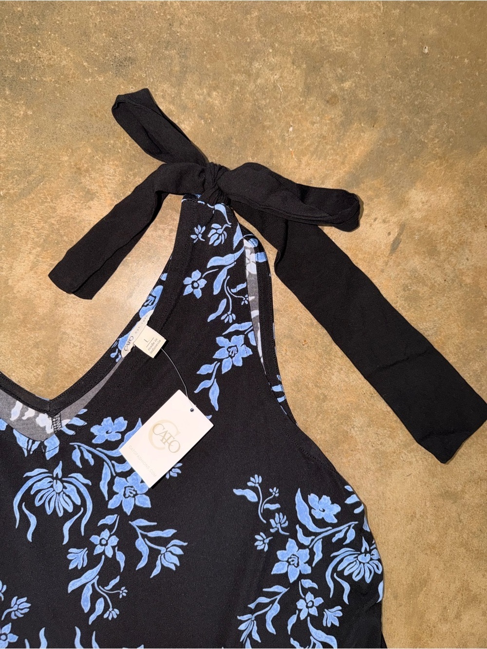 Cato Floral Tie Shoulder Tank Top NWT Black Blue Sleeveless Large - Picture 3 of 10